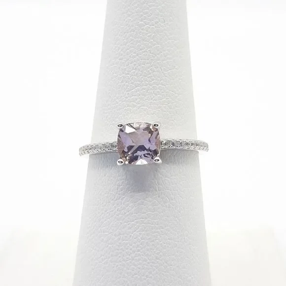 Created Morganite Cushion Cut Sterling Ring - Picture 4 of 5